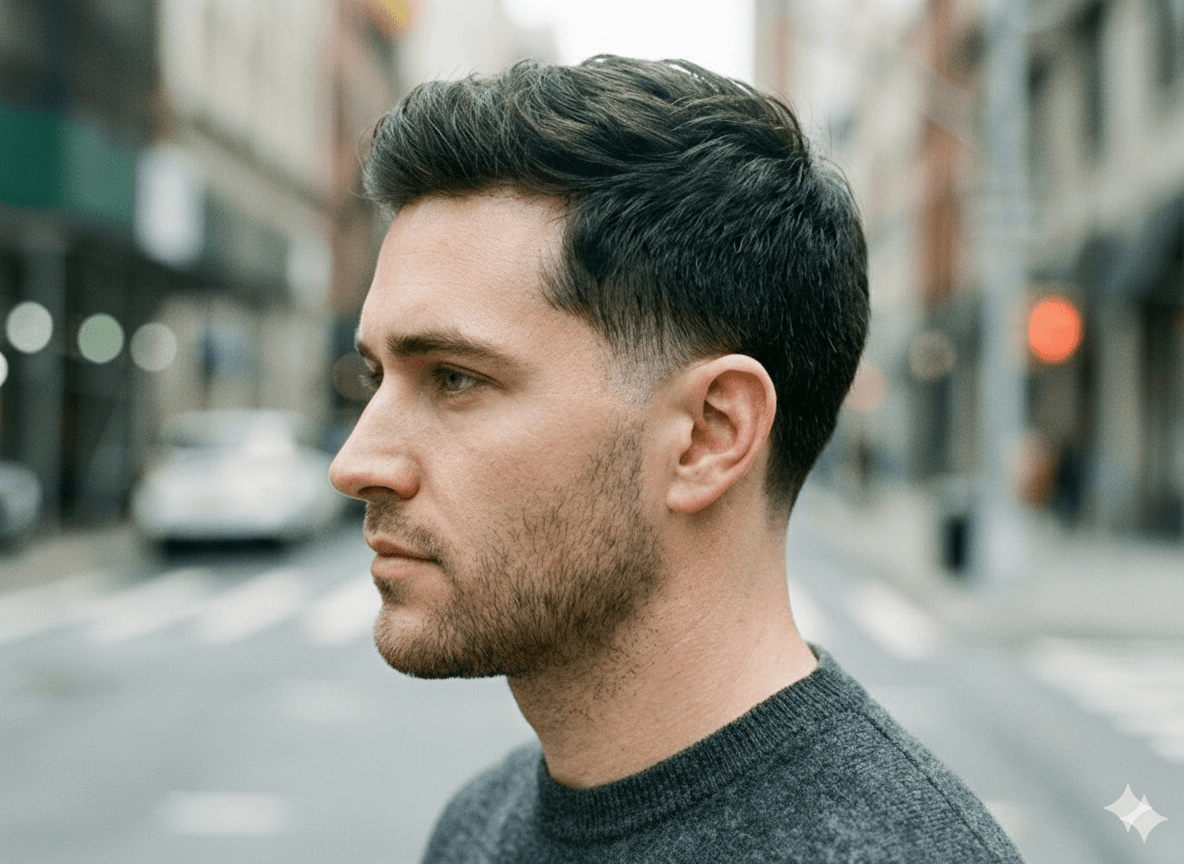 Low Taper Fade Short Hair shorter top with natural transition conservative style, square oval faces business formal military style