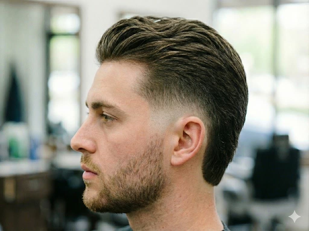 Burst Fade artistic curved arc pattern around ears creating unique distinctive style showcasing skilled barbering, oval round heart diamond faces creative unique style