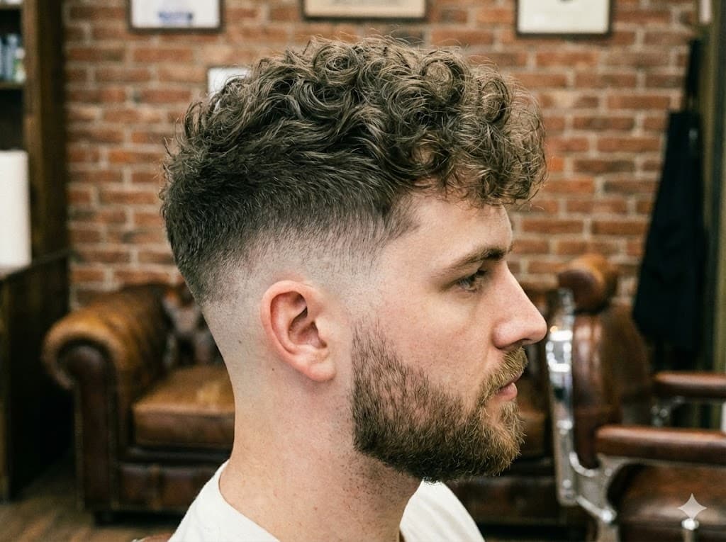 High Taper Fade Curly Hair dramatic volume contrast with high faded sides and bold curly top, oval square diamond heart faces parties events fashion style